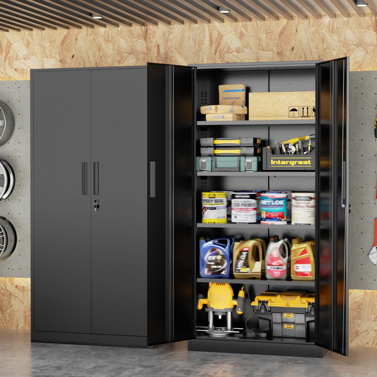INTERGREAT Black Metal Storage Cabinet, 72" Locking Steel Cabinets with 2 Door and 4 Adjustable Shelves, Tall Metal Cabinet for Home Office, Garage, Warehouse