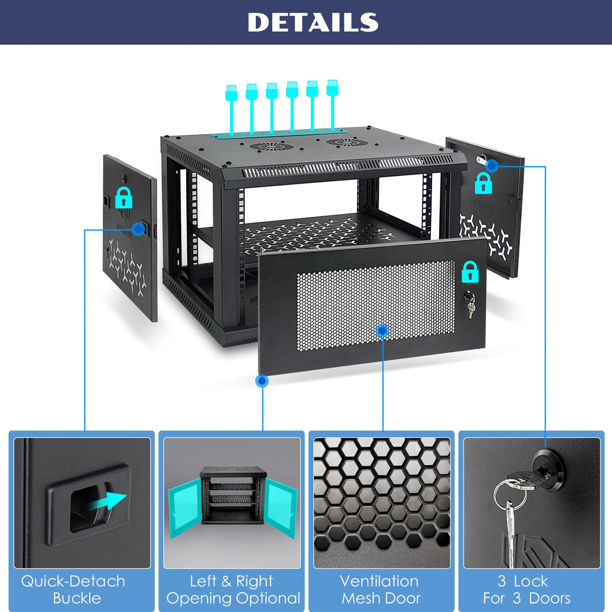 OCEANHUG 12U Wall Mount Server Cabinet with A Lockable Front Vented Door, Cooling Fans, Removable Side Panels - 45cm Depth, 19" Network Rack Including 2 PCS Full-Size Rack Shelves for IT Equipment