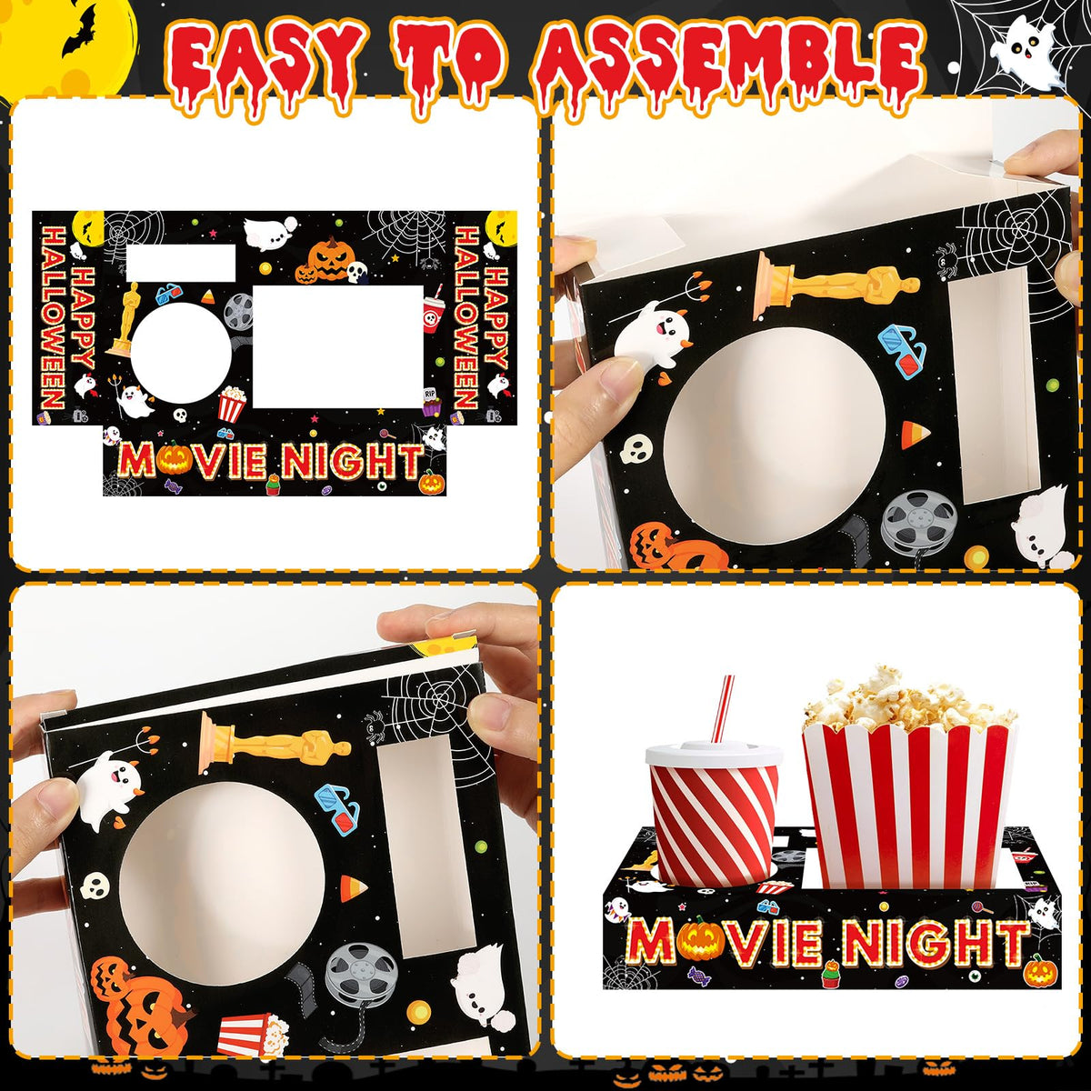32Pcs Halloween Party Supplies Movie Night Paper Snack Trays Happy Halloween Pumpkin Candy Popcorn Drink Holder Theater Snack Boxes for Movie Theater Family Birthday Holiday Party Decorations