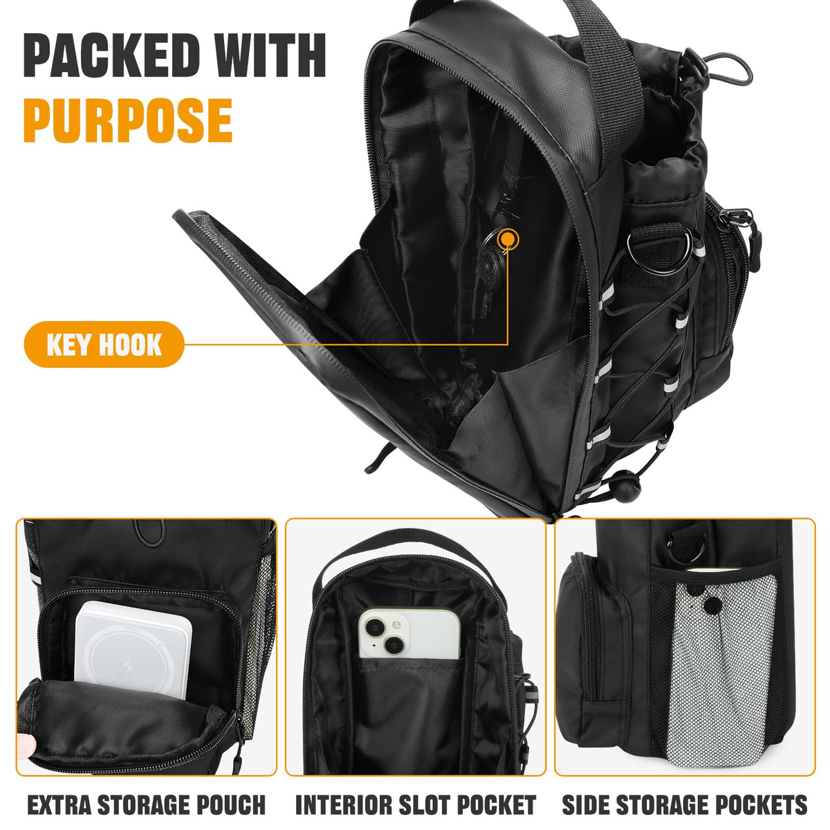 HUNTVP Magnetic Gym Bag Water Bottle Carrier Holder with Shoulder Strap & Phone Pockets, Magnetic Water Bottle Bag Pouch for Gym Fitness Essentials Accessories for Men and Women