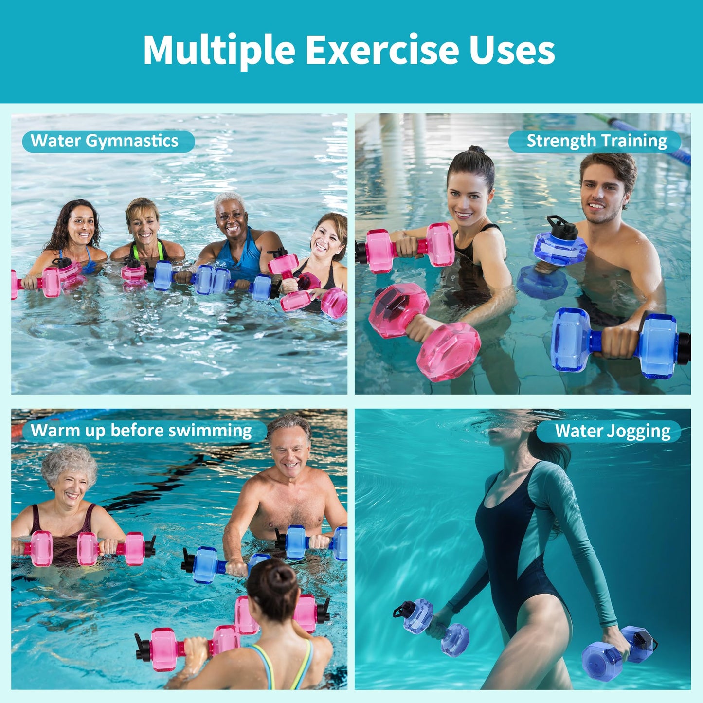 Water Weights for Pool Exercise Set of 2, Aquatic Exercise Dumbbells with Non-slip Handle, PE Materials Water Dumbbell Aerobics for Water Aerobics Weight Loss (Black)