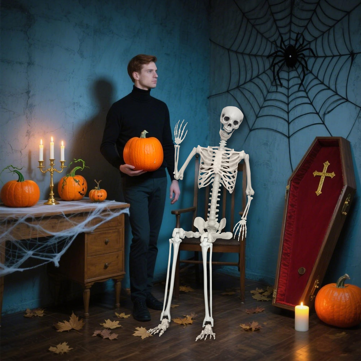 LOSFOTBO 5.9Ft/180cm Giant Skeleton Poseable Skeleton Realistic Full Body Bones for Halloween Decorations