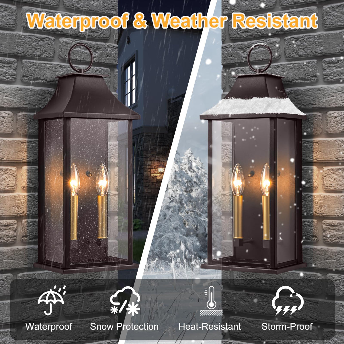 Lawyettle Outdoor Wall Light, 20.6in Bronze Dusk to Dawn Sconce, 2-Light Waterproof Aluminum Lantern, Model XG7008O-W2BR