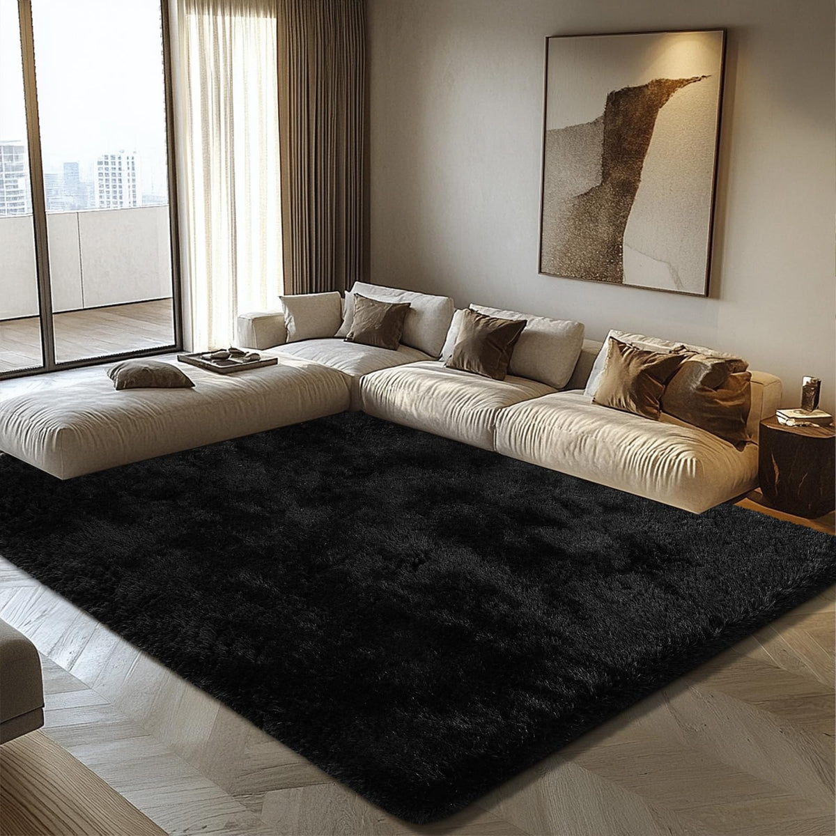 8x10 Fluffy Area Rugs for Living Room,Shag Area Rug for Bedroom,Black Soft Fuzzy Rug Non-Shedding Indoor Plush Carpet for Bedroom Home Decor