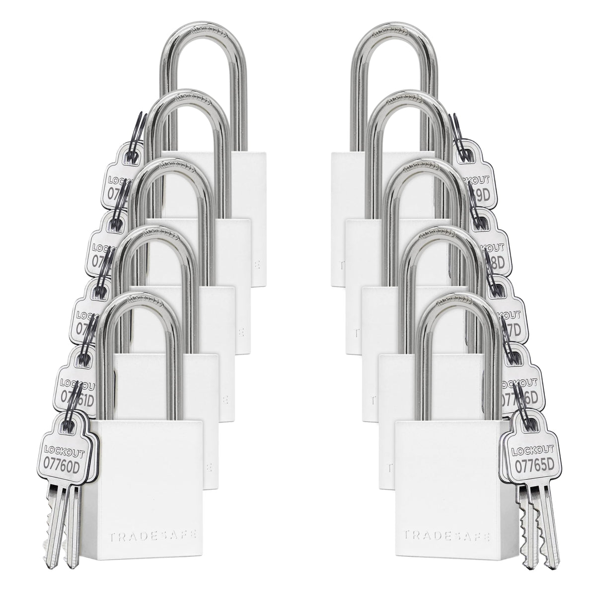 TRADESAFE Lockout Tagout Locks Set - 10 Silver Aluminum Loto Locks, Keyed Different Lock Out Tag Out Padlocks, 2 Keys Per Lockout Padlock, OSHA Compliant