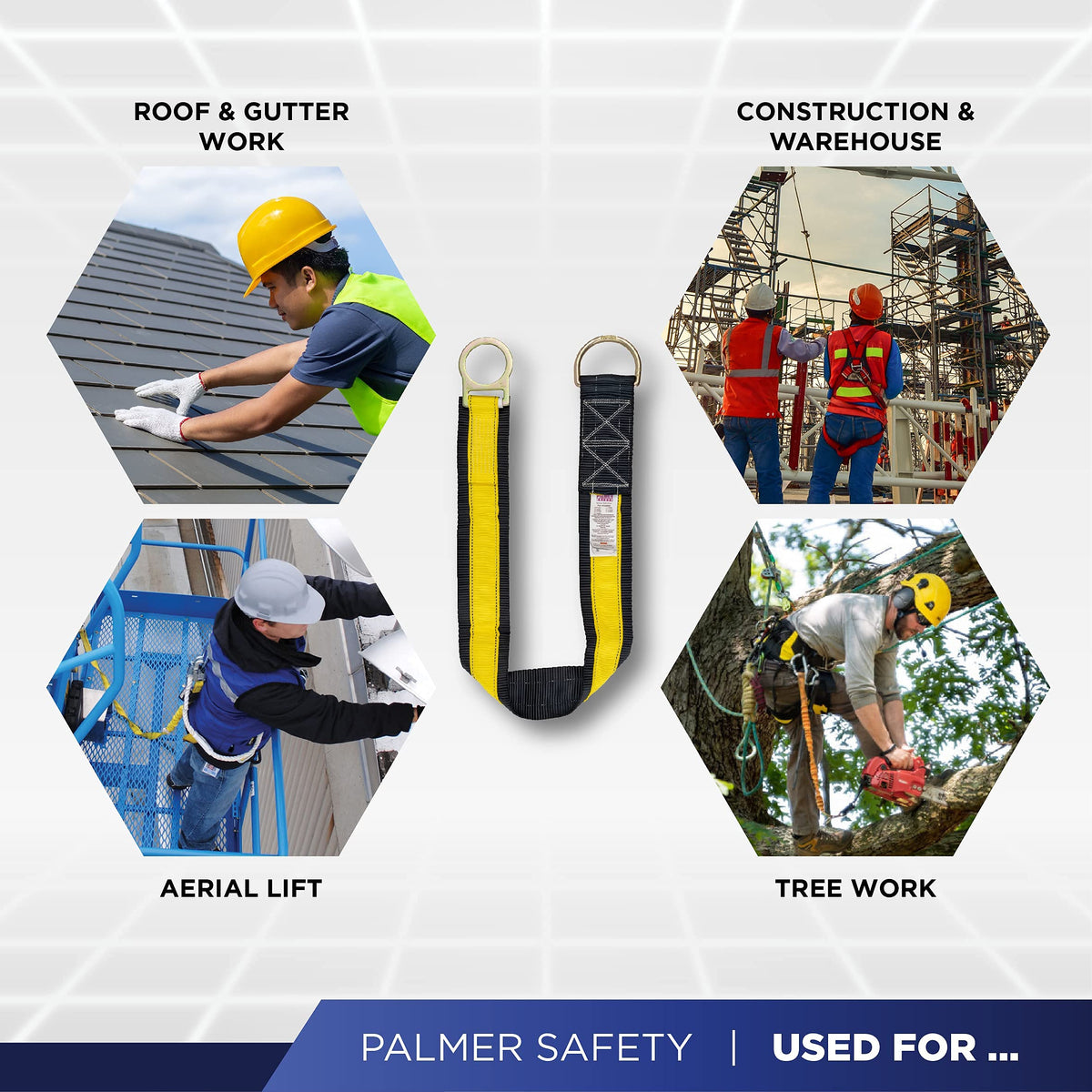 Palmer Safety 3 Ft Cross Arm Strap, 3" Wide Beam Straps Choker w/Large & Small D-Ring, ANSI OSHA Anchorage Sling Fall Protection Lanyard