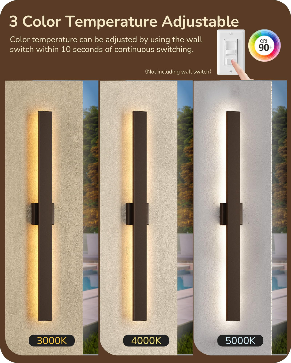 EDISHINE Outdoor Wall Lights 2 Pack, Dimmable Rectangular Sconce, 39.4 in, Iron, IP65 Waterproof, Oil Rubbed Bronze, Model BD050-XX