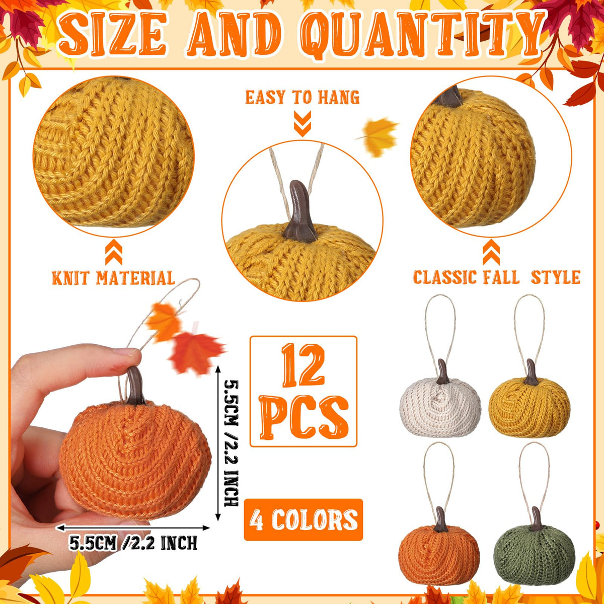 12 Pcs Mini Knit Pumpkins Fall Pumpkin Ornaments Thanksgiving Small Fall Crochet Ornaments Decorative for Autumn Rustic Farmhouse Harvest Decoration (Mini Autumn Set)