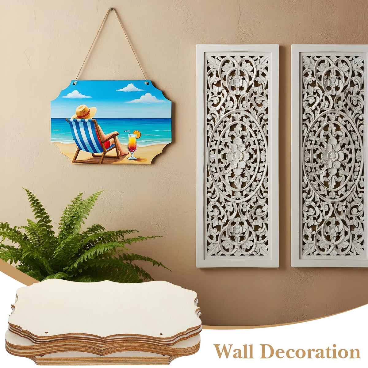 48 Pcs Unfinished Hanging Wood Sign Blank with Ropes, Wooden Plaque Hanging Rectangle Sign Slices Banners Ornament Wall Art Farmhouse Wooden Signs for Door Wall Art Decoration