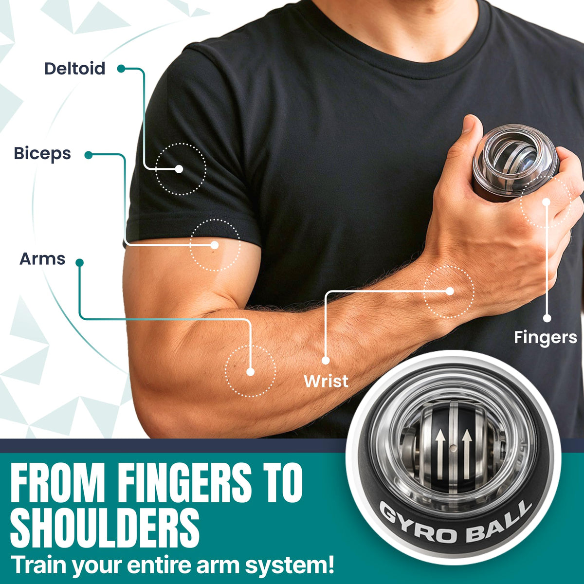Nexfit Torque Ball Hand Exerciser - Wrist Power Gyro Ball & Forearm Exerciser – Premium Wrist Strengthener for Fitness, Rehab, Stress Relief & Dexterity Training – Portable, Gift-Ready for Adults (Black)