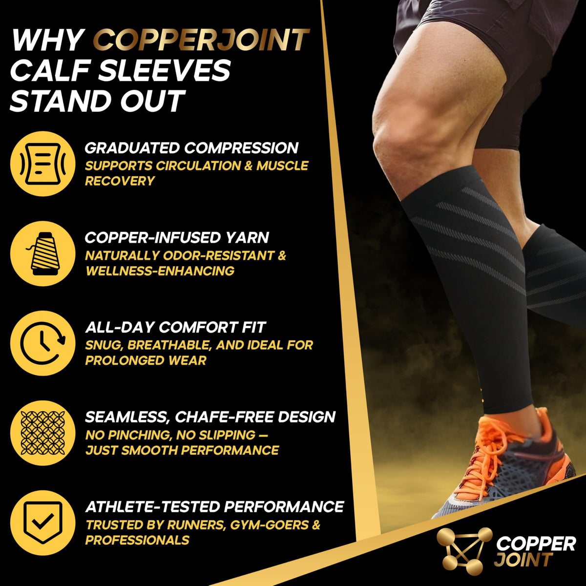 CopperJoint Calf Compression Sleeve for Men & Women 5XLarge Copper Stripe-Firm Snug Fit Support for Shin Splints, Cramps, Varicose Veins-Copper Infused Nylon Pull-On Leg Sleeve for Sports & Daily Wear