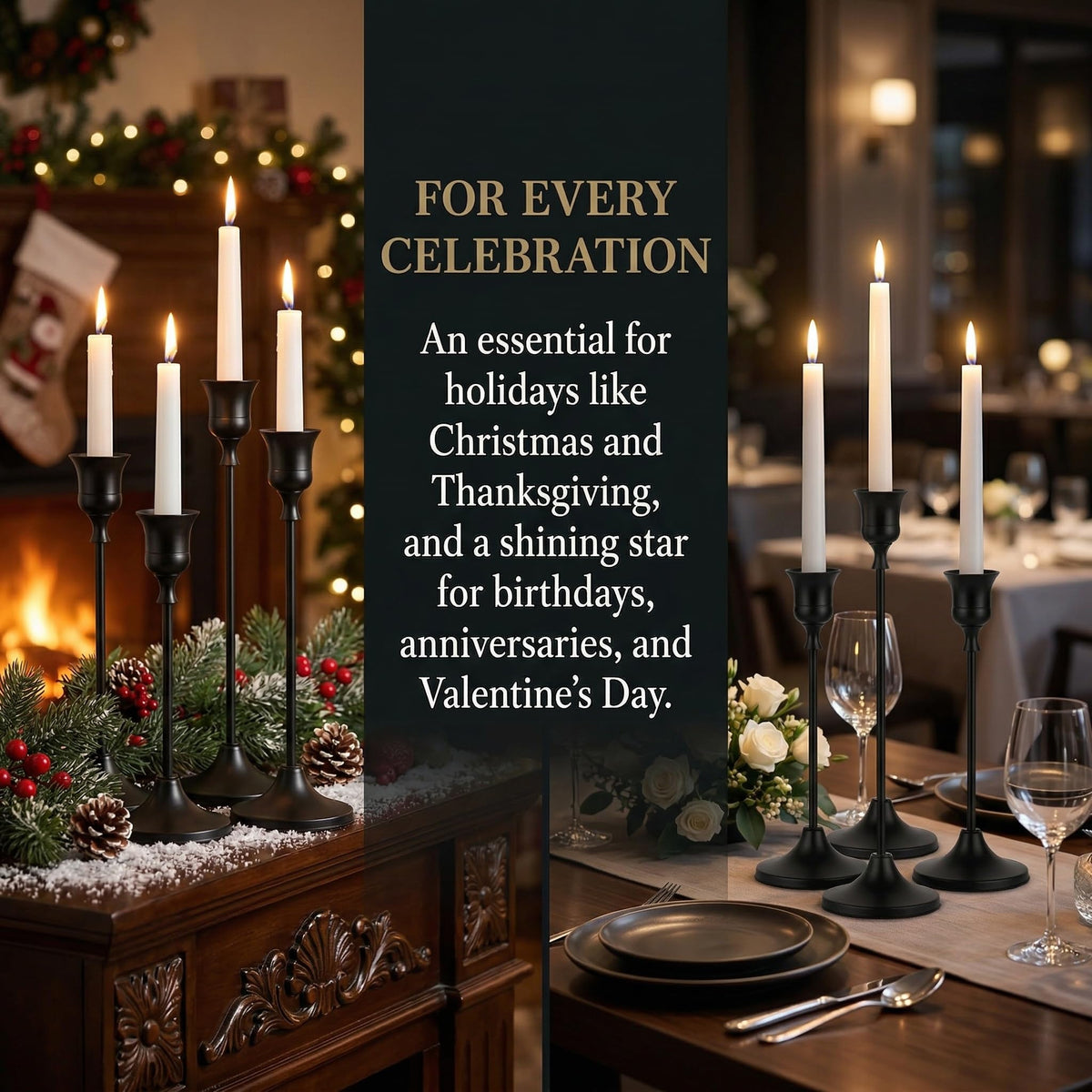Oakernel Black Taper Candle Holders 4 Sets(12 Pcs) - Tall Metal Candlestick Holders for Table Centerpiece, Formal Dinner, Wedding, Fireplace Mantel Decor, Fits 3/4 Inch Thick Candles