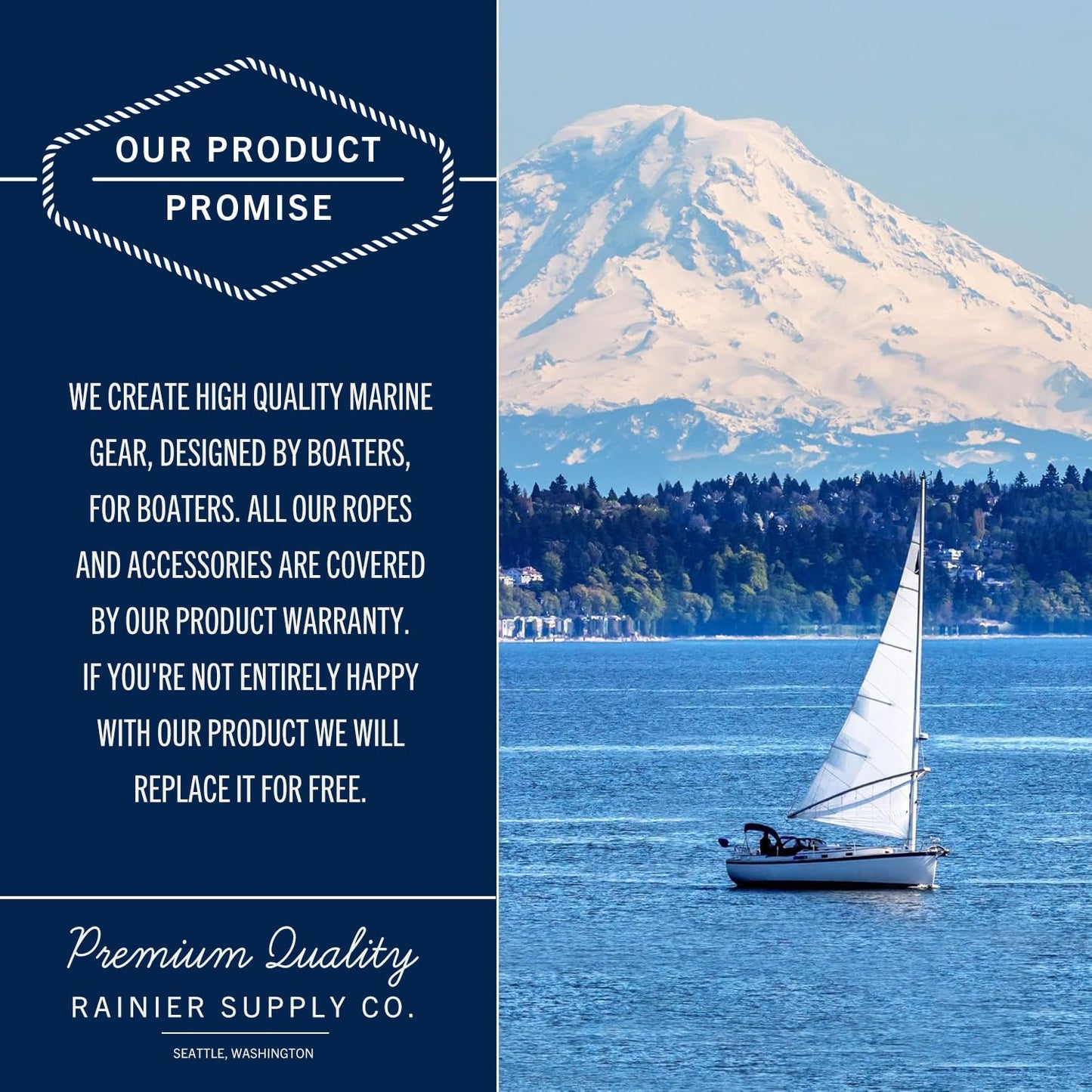 RainierSupplyCo Boat Anchor Rope - Double Braided Marine Rope Anchor Line - 100 ft x 3/8 Inch Nylon Boating Line with 316 Stainless Steel Thimble and Heavy Duty Marine Grade Bow Shackle - White/Gold