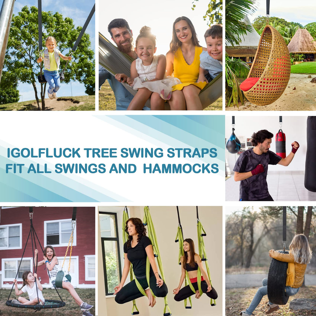 igolfluck 20FT Tree Swing Straps Hanging Kit, Extra Long Tree Swing Straps Holds 5500 lbs with Lock Carabiners & Tree Protectors, Safer for All Swing & Hammock