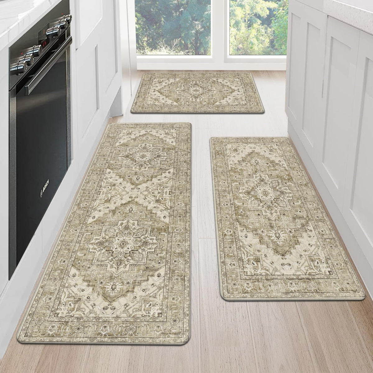 MJIAHOMDEC Cushioned Kitchen Rug Sets 3 Piece Anti Fatigue Mats for Floor Non Slip Waterproof Comfort Standing Mat Runner for Home Office, Sink, Laundry