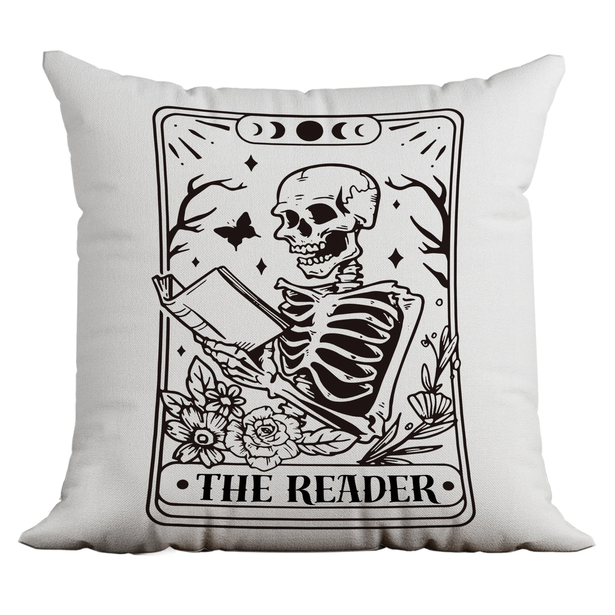 uinwk Gothic Pillow Covers 18x18,Skeleton Throw Pillow Cover,Tarot Decor Pillow Cover,Tarot Witchy Room Decor for Home Bedroom，The Reader Book Lover Gift,Halloween Pillow Covers