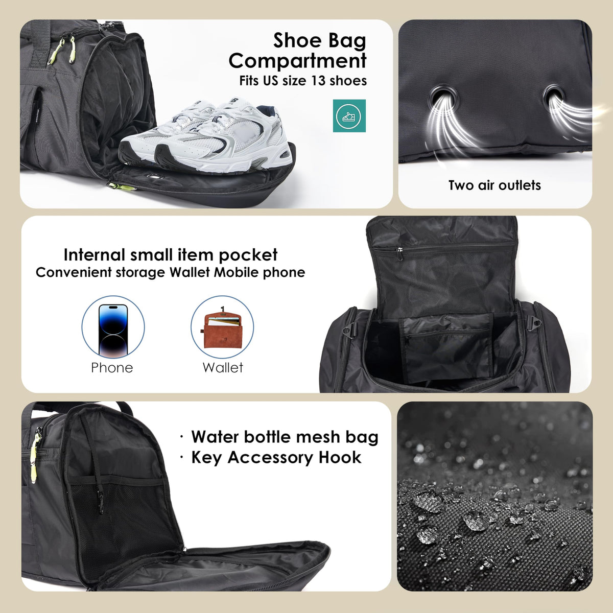 MOYSOON Small Gym Bag for Men & Women - Duffle Bag with Shoe Compartment, Multiple Pockets, Wet/Dry Compartment | Perfect for Travel, Fitness, Workout, Sports (Black)