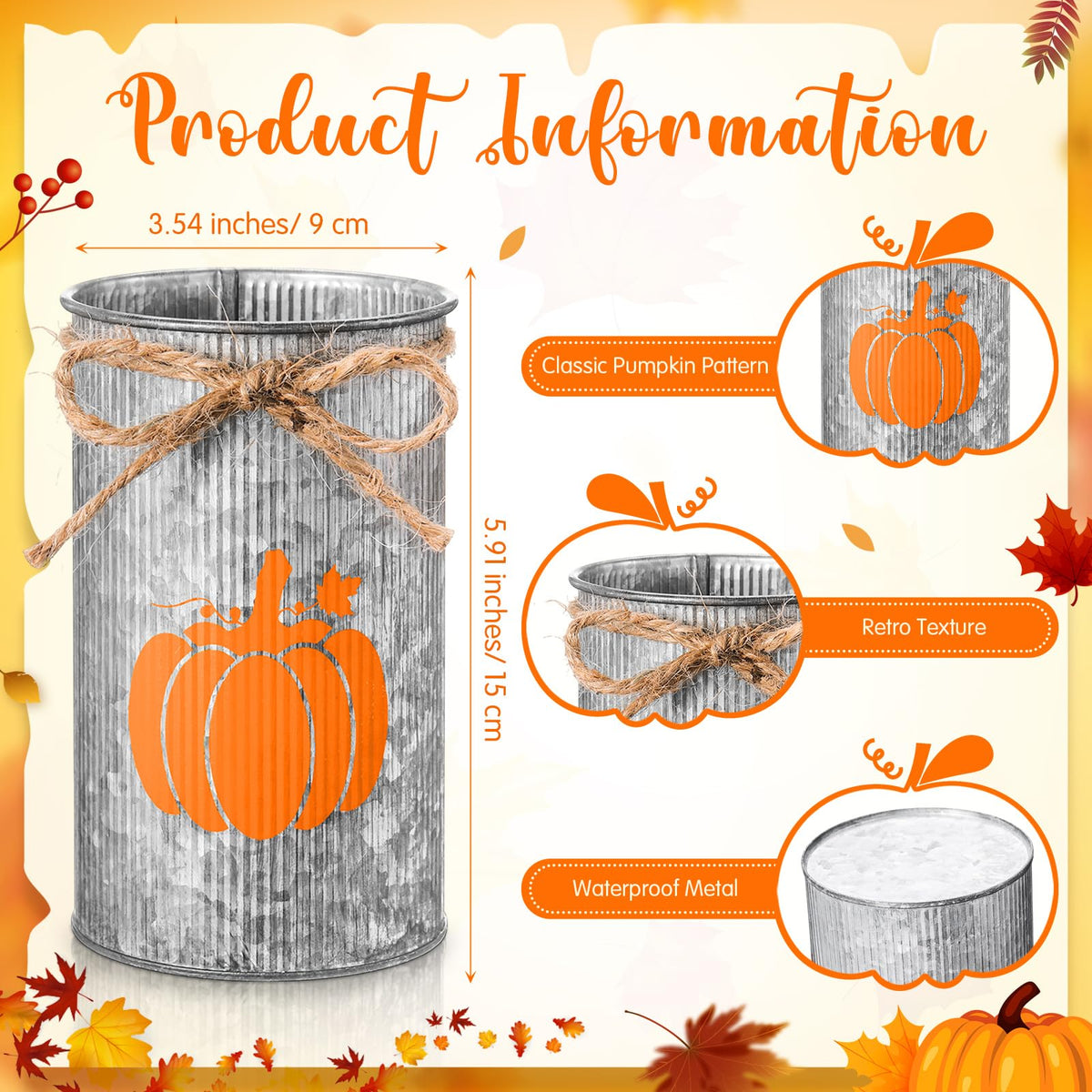 Domensi 6 Pcs Thanksgiving Table Centerpieces Fall Pumpkin Vases Decor Farmhouse Galvanized Metal Vases for Flowers Mason Jar Utensil Holder for Thanksgiving Fall Autumn Rustic Home Office Decorations
