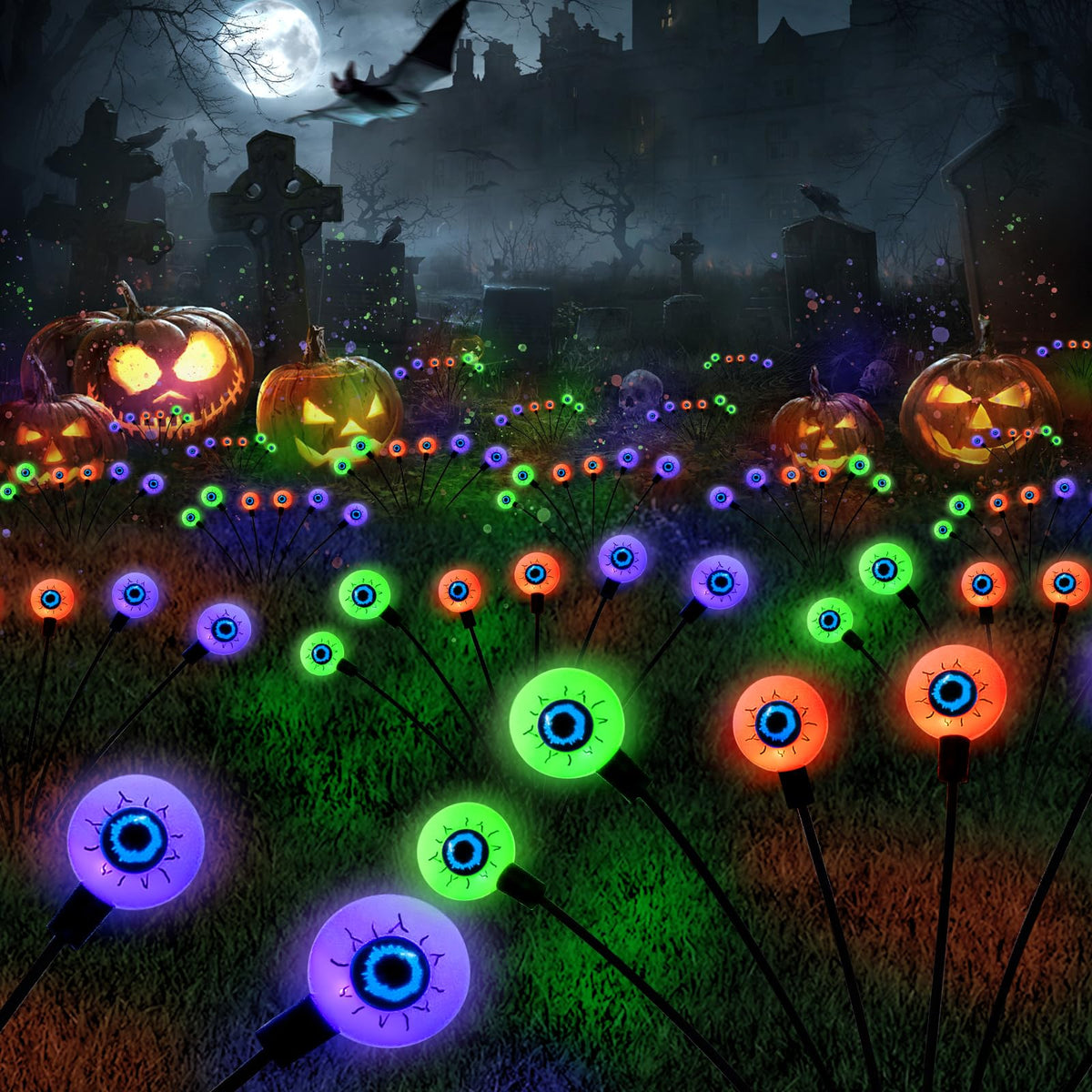 Floating Scary Eyeballs Solar Garden Lights for Halloween Decorations Outdoor, Swaying Firefly with 2PACKS 12LED Magic Eyeballs Halloween Ghost Lights,Solar Eyeballs Path Lights for Lawn/Ghost Decor