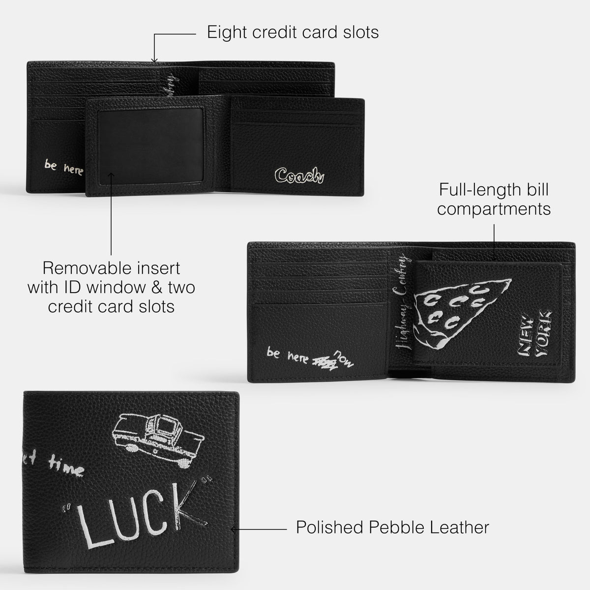 COACH 3 in 1 Wallet with Sketch Print, Black Multi