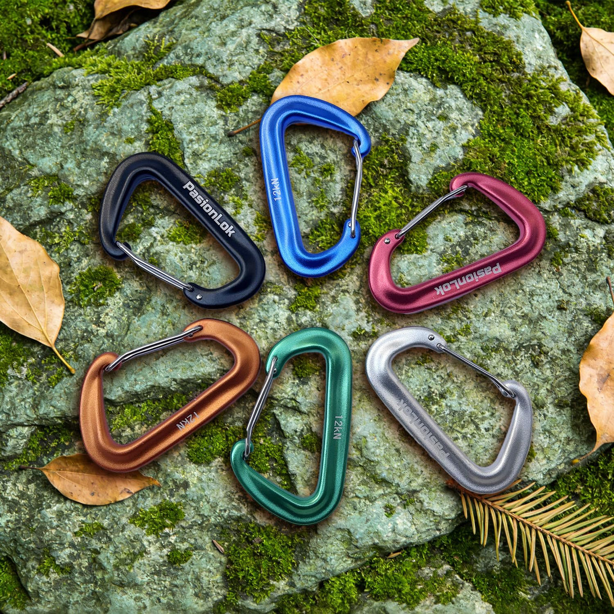 PasionLok Carabiner Clips Heavy Duty 12KN, 4 Pack Aluminum Carabiner Keychain, Small D Ring Hook for Hammock Camping Essentials, Backpack Key Ring Clip, Dog Leash, Multi Color
