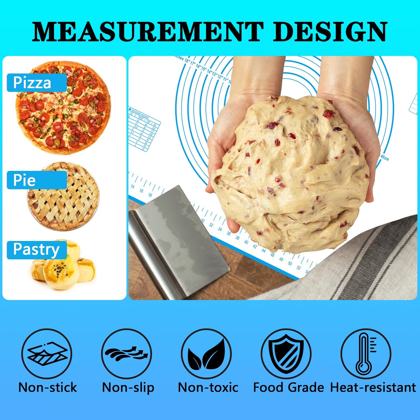 UBeesize Oversize Silicone Baking Mat, 23.6x31.5 Inch Non Stick Pastry Mat with Measurements, XXL Large Nonslip Counter Mat, Fondant/Pie Crust Mat for Making Cookies Macarons Bread Baking Supplies
