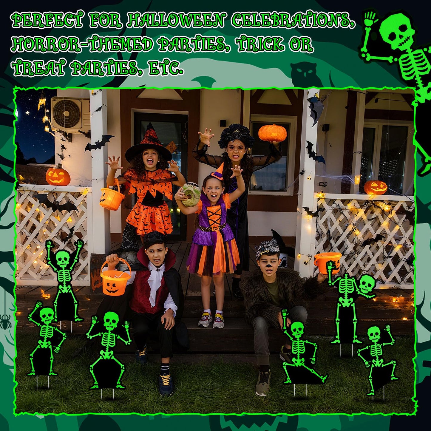 Jetec 8 Pcs Halloween Outdoor Decorations Glow in The Dark Skeleton with Stakes Luminous Halloween Graveyard Decoration Funny Skeleton Yard Signs for Outdoor Lawn Yard Garden