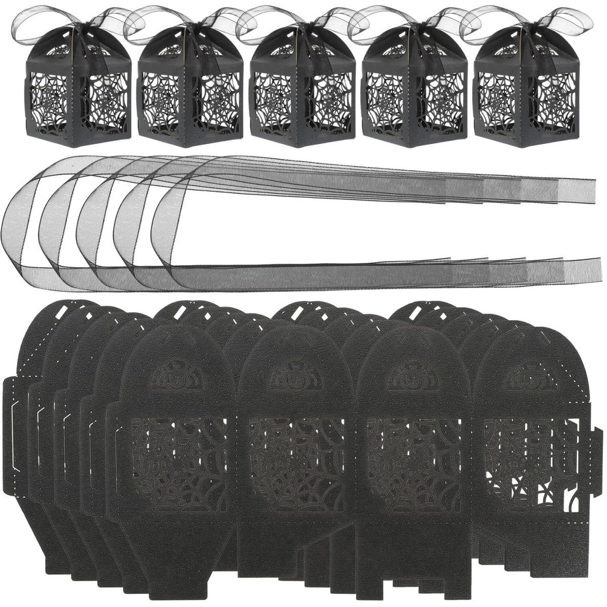 BESTOYARD Halloween Hollow Die-Cut Candy Boxes with Ribbon - Wedding Favor Boxes for Party Treats and Packaging 8.27 X 4.53 Inches 50 Pieces