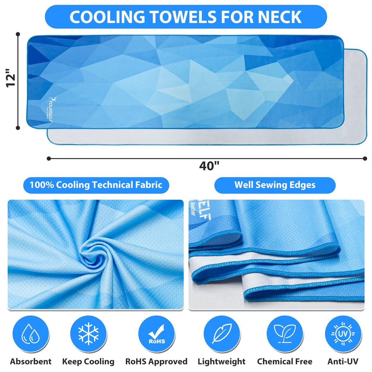 SYOURSELF Cooling Towels for Neck and Face, 4 Pack 40" x 12" Cooling Towel for Hot Weather, Soft Breathable Instant Cool Chilly Pad for Sports Golf Yoga Gym Athletes Camping Ice Towels(Mix-4pcs)