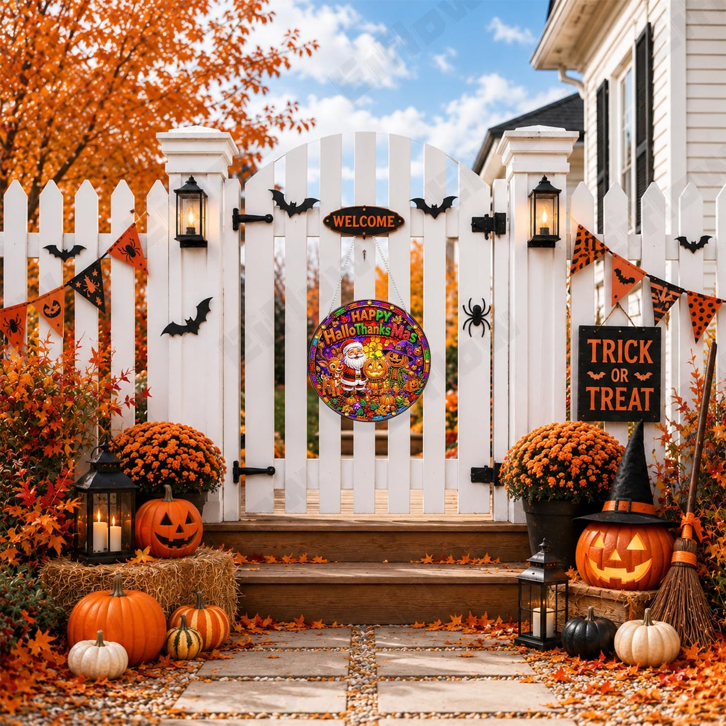 Eiflow Hanging Diamond Art Fall Kit for Adults DIY Acrylic Thanksgiving Diamonds Craft Painting Ornament Pumpkin Kit, Special Crystal Christmas Diamond Art Painting Window Door Hanging Pendant