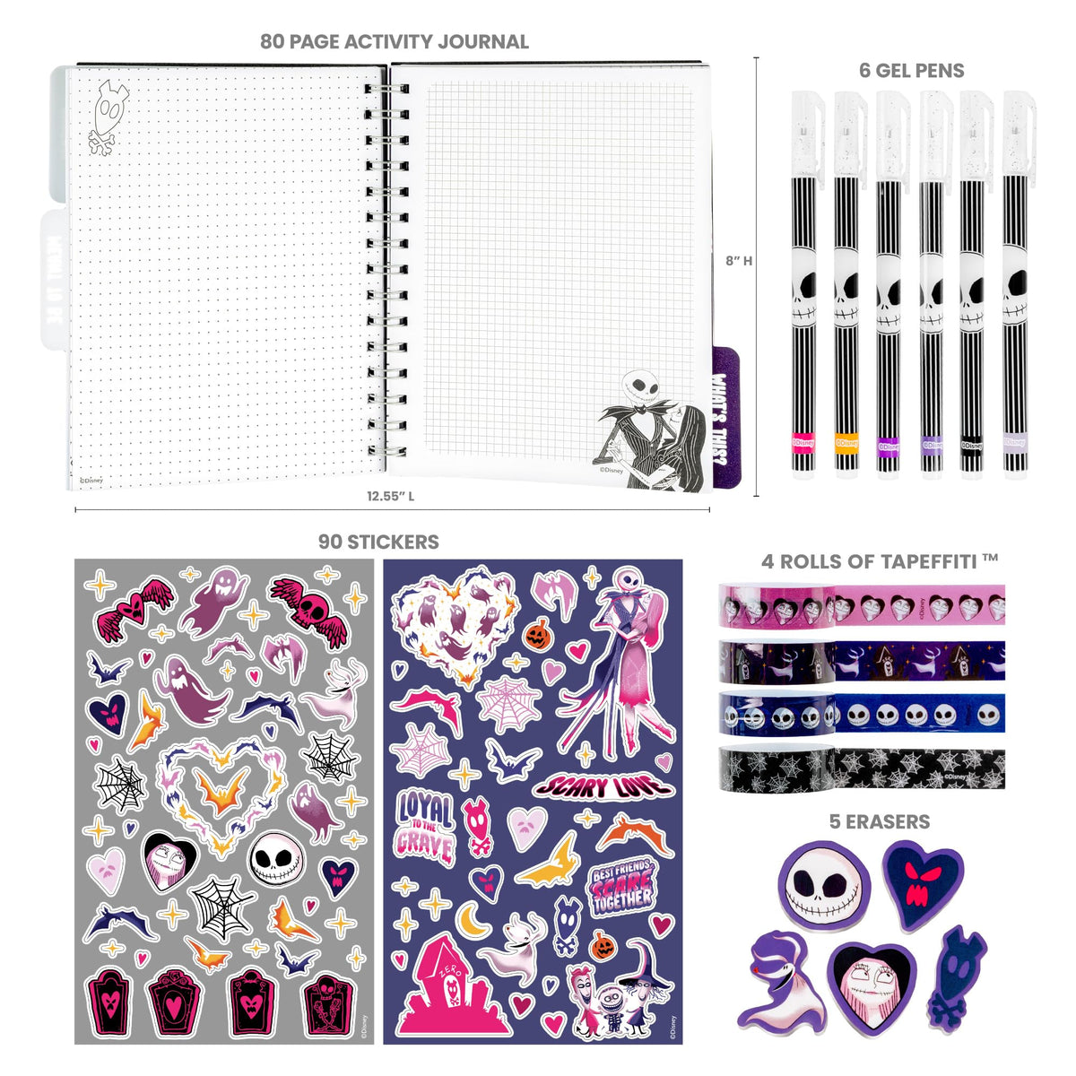 Fashion Angels The Nightmare Before Christmas Graphic Journaling Kit, Journal Set Includes Stickers, Gel Pens, Tape & Erasers, Ideal for Kids & Teens
