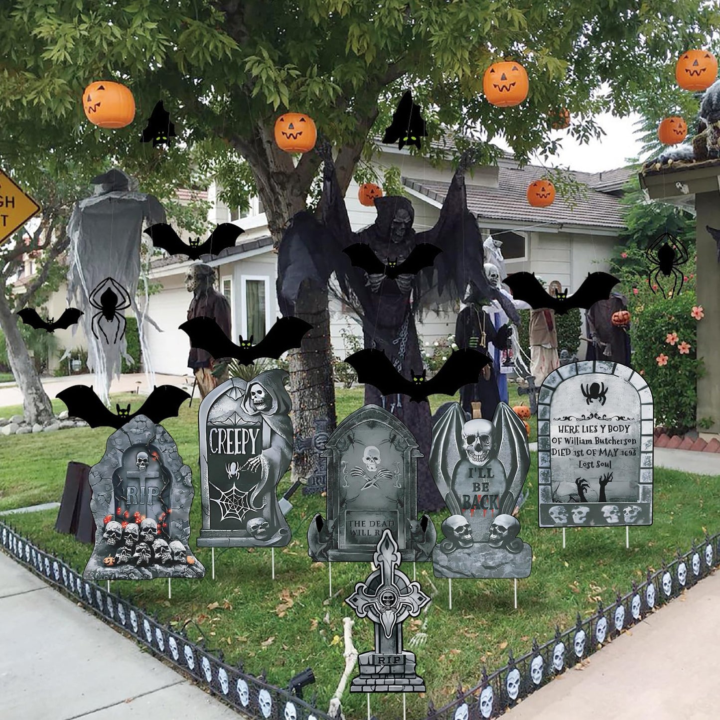 VQOIHP Halloween Tombstone Yard Signs with Stakes，Large Eerie Graveyard Design 6 PCS, Outdoor Garden, Lawn Decor, Yard Lawn Decorations Outside for Halloween Party Props