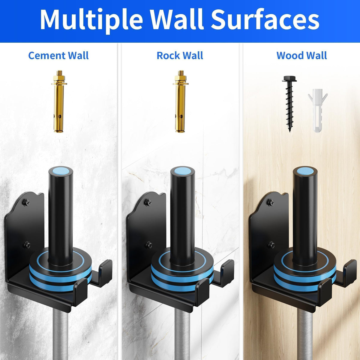 Olympic Barbell Wall Rack Holder - Heavy Duty 66lbs Weight Storage Mount with EVA Pads, Fits Wood Brick Concrete Walls, Space Saving Home Gym Equipment Organizer, 1 hook