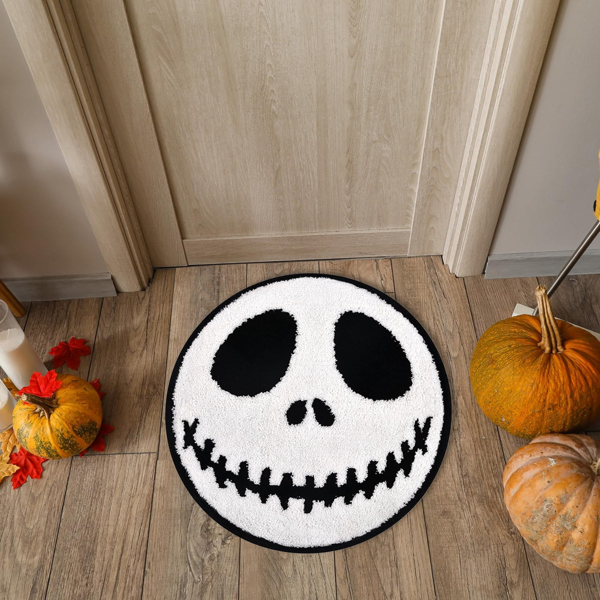 KGNN Jack Halloween Rugs Mat 2ft Round Non-Slip Cute Creepy Nightmare Bath Rug Bathroom Shower Floor Mat for Halloween Indoor Decor Nightmare Before Holiday Christmas Decorations