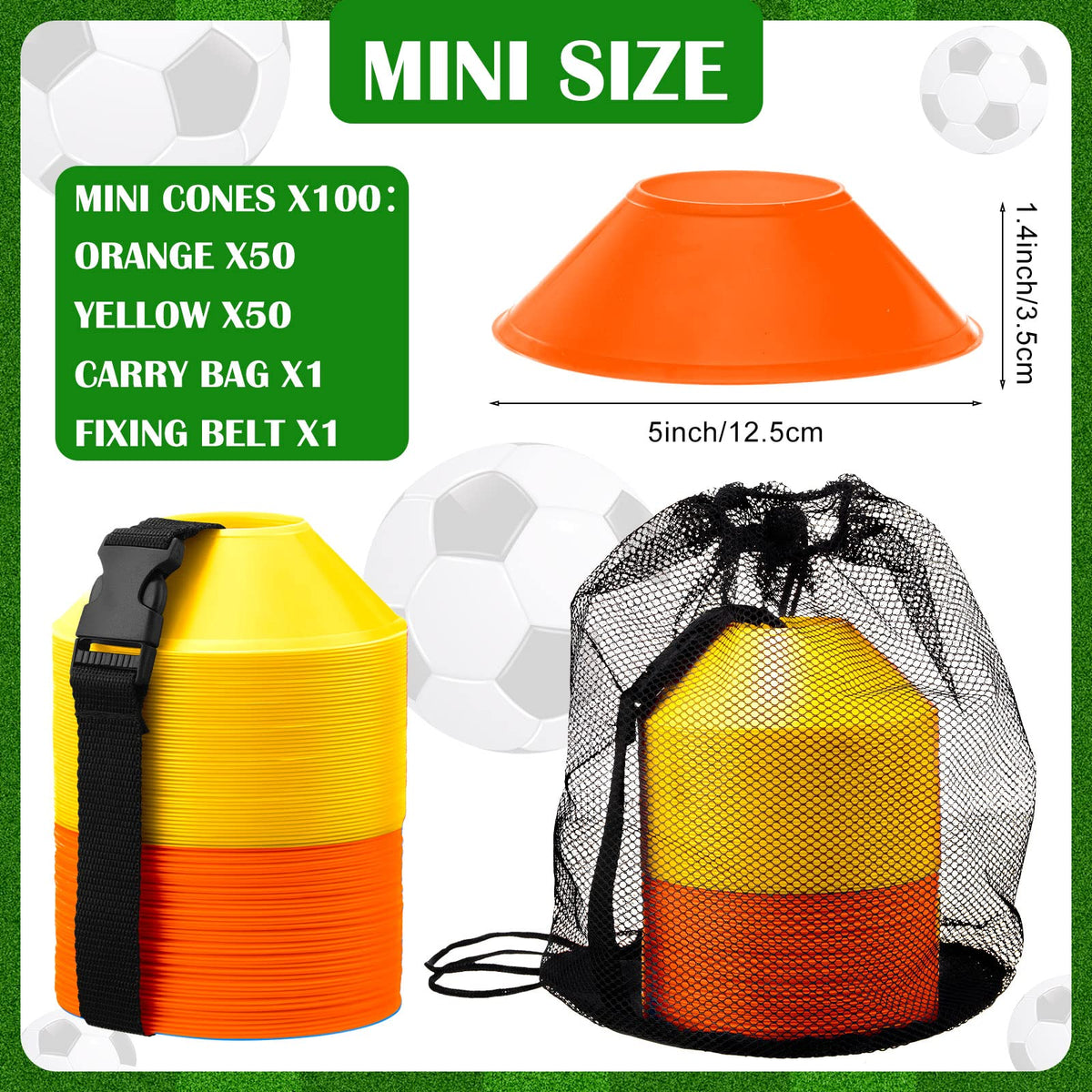 Hanaive 100 Pieces Mini Soccer Cones for Sport Drills 5 Inch Agility Disc Cones with Accessories for Kids Football Training(Orange, Yellow)