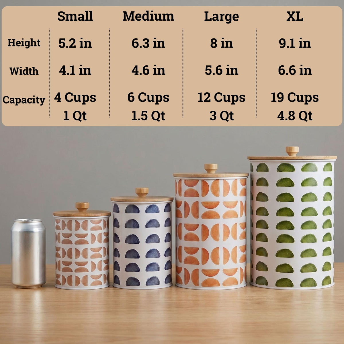 Kitchen Canisters for Countertop Set of 4 - Patterned Iron Kitchen Canisters with Airtight Lids - Flour Sugar Canister Set - Flour and Sugar Containers Farmhouse - Coffee Jar for Counter - White Jar