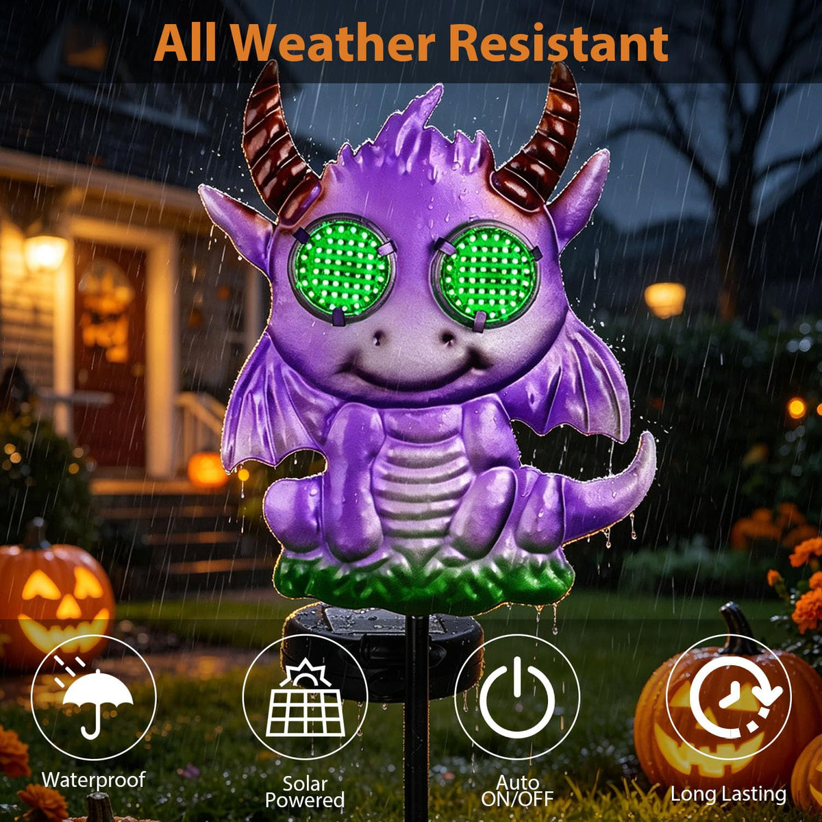 Halloween Purple Dragon Solar Garden Stake Lights, 39.7 Inch Tall LED Yard Decorative Light with Glowing Green Eyes, Spooky Halloween Outdoor Decorations for Pathway Lawn Patio Cemetery