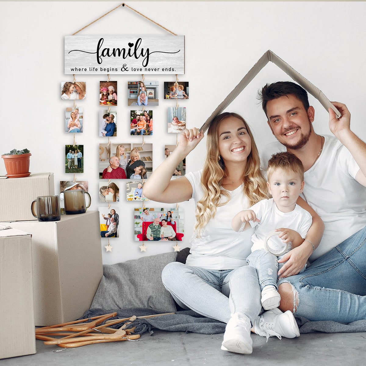 Orchroma Picture Frames Collage Photo Hanging Display Picture Board,Family Picture Frames Collage Wall Decor,Family Where Life Begins and Love Never Ends,Home Living Room Bedroom Wall Decor