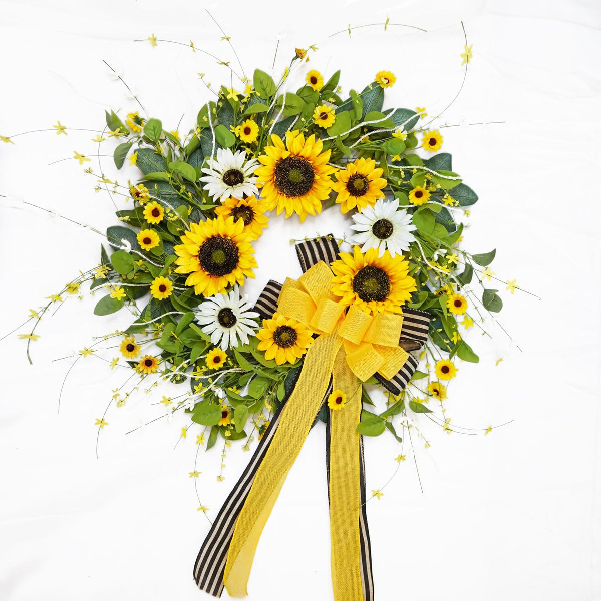 Sunflower Wreaths for Front Door, Soomeir Artificial Spring Summer Wreath with Burlap Bow, Door Wreath for Outside All Season Indoor Outdoor Home Wall Wedding Farmhouse Holiday