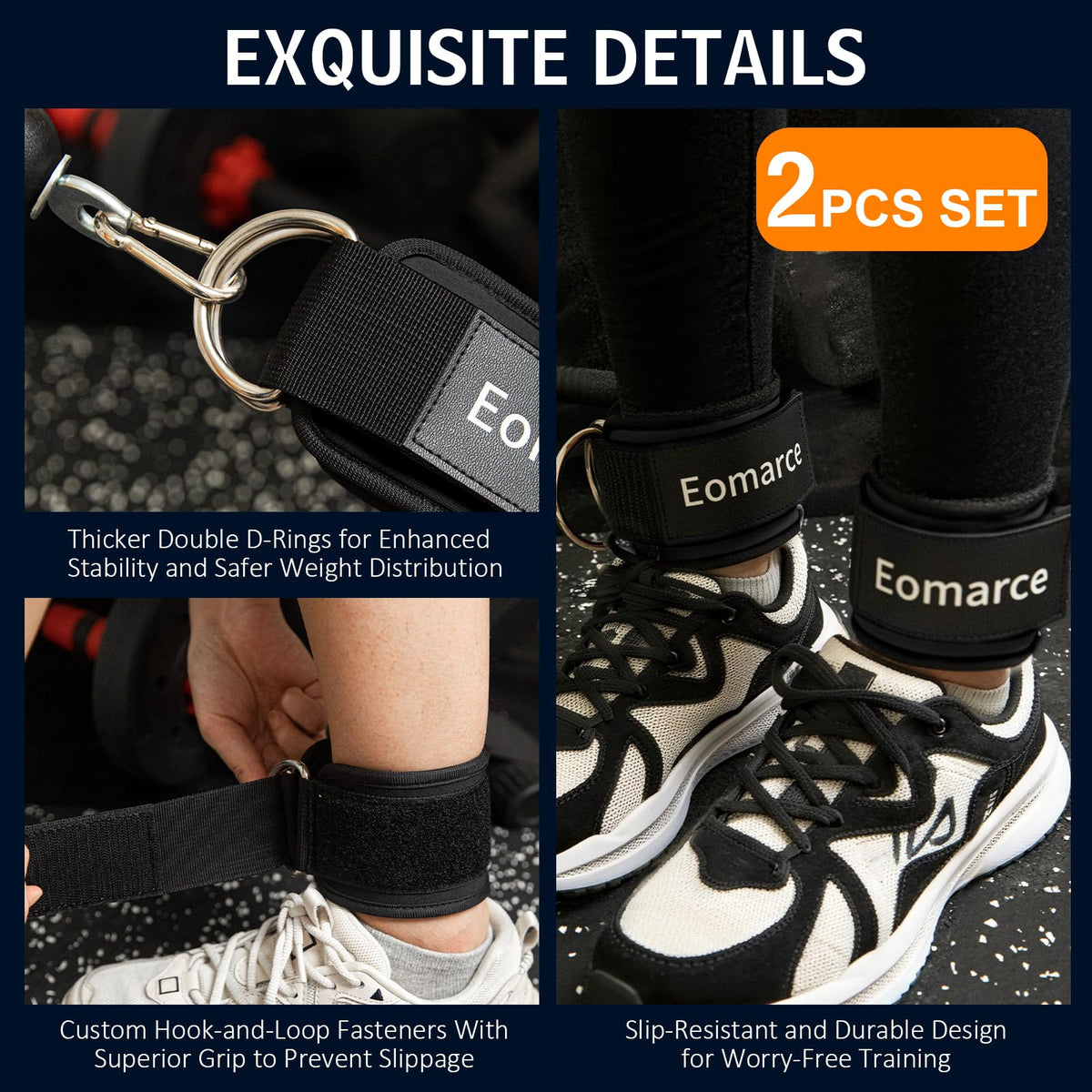 Eomarce 2PCS Set Premium Cable Kick Back Ankle Straps for Cable Machines Women & Men, Glute Kickback Ankle Strap for Workout, Ankle Cuff Cable Attachment Wraps weights, Tobilleras Para Mujer Gym Leg