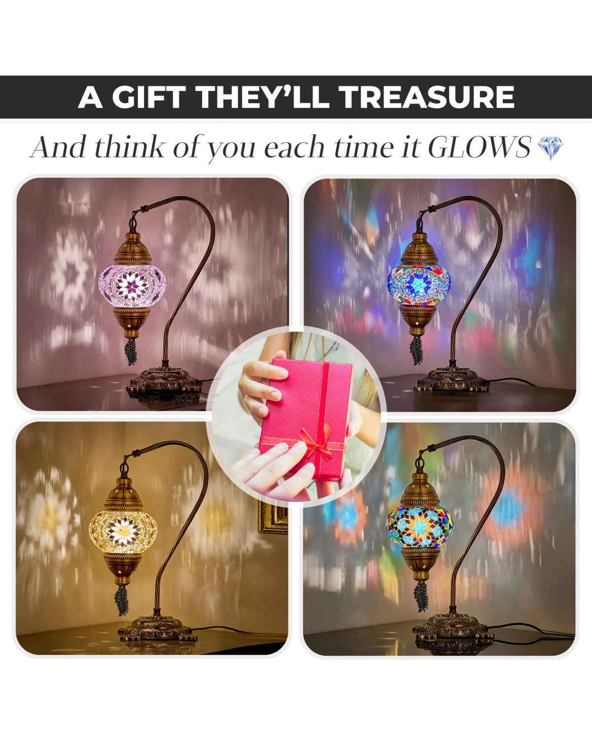 DEMMEX Turkish Table Lamp Moroccan Bedside Light Handmade Tiffany Mosaic Glass Boho Artisan Accent Lighting for Bedroom Living Room, Antique Brass Finish – 15" H, Multicolor