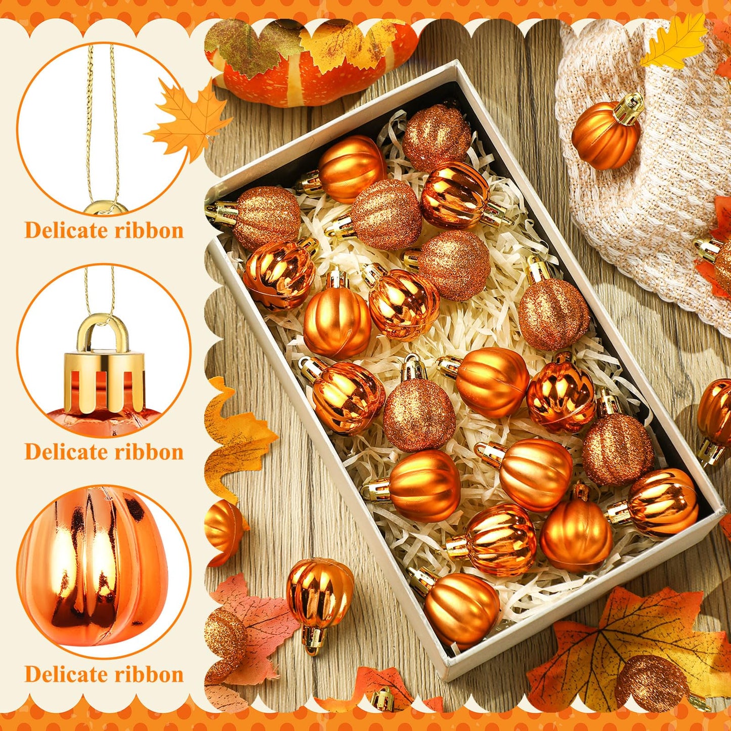Colingmill 36 Pcs Fall Tree Ornaments Pumpkin Hanging Ornaments Thanksgiving Fall Decorations Mini Pumpkin Ball Decorations Farmhouse for Small Tree Autumn Home Halloween Party(Classic,Gold)