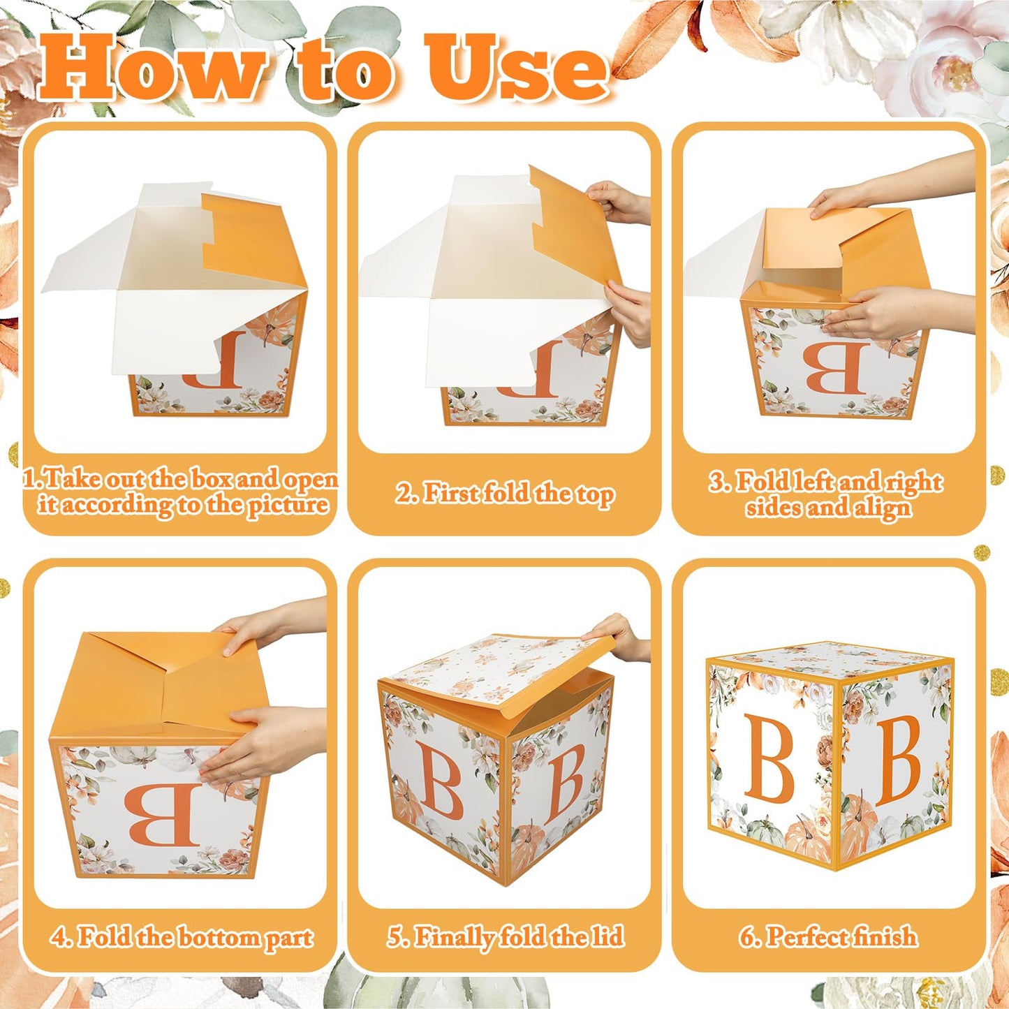 AmazingSpark 4 Pcs Little Pumpkin Baby Shower Boxes with Letters Fall Pumpkin Candy Box Decor with Letters Blocks Baby Shower Centerpiece for Party Backdrop