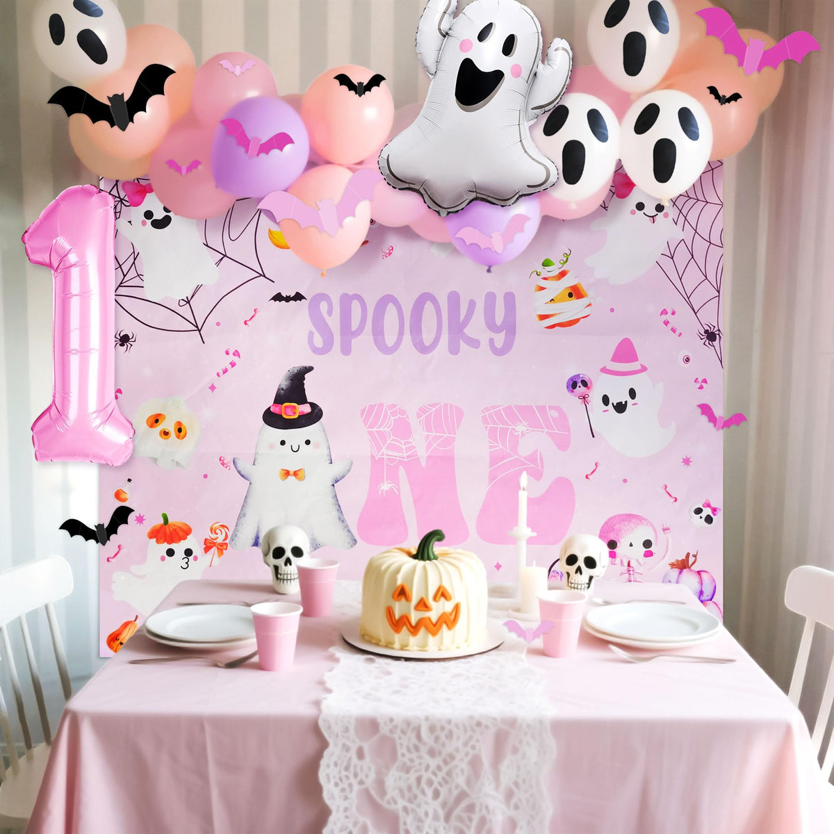 Pink The Spooky One Party Decor Halloween First Boo Day Balloons Ghost Boo Balloons for Pink Halloween Girl First Birthday Party Decorations