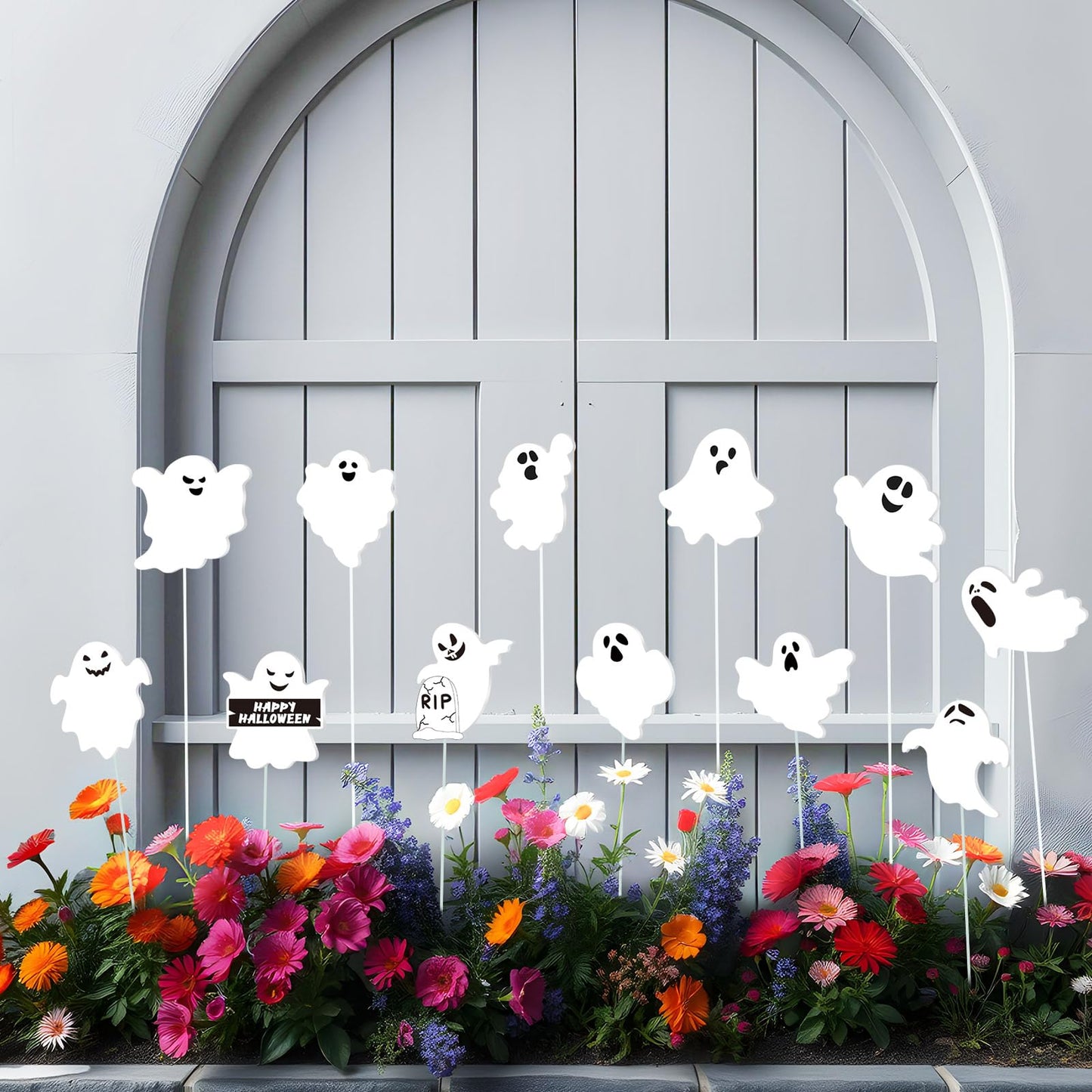 Fullhawl 12 Pcs Halloween Ghost Garden Stakes Spooky Planter Stakes Double Sided Yard Signs Waterproof Cute Outdoor Decorations for Home Potted Planter Lawn Garden Yard Party Favor(Halloween Ghost)