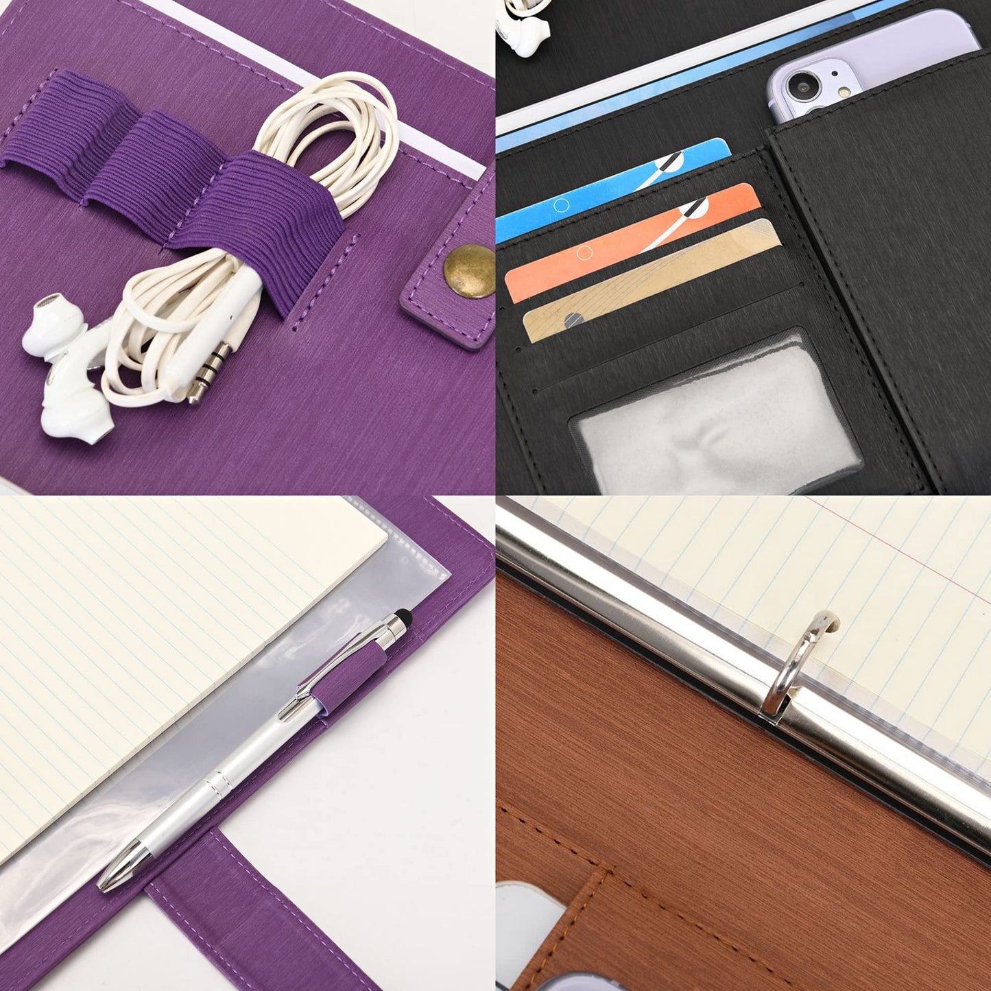Wonderpool A4 PU Leather Portfolio Holder Ring File Document Case with Removable Binder Clipboard, Multi Pocket and Legal Pad for Business Organizer Interview and Meeting (Cyan)