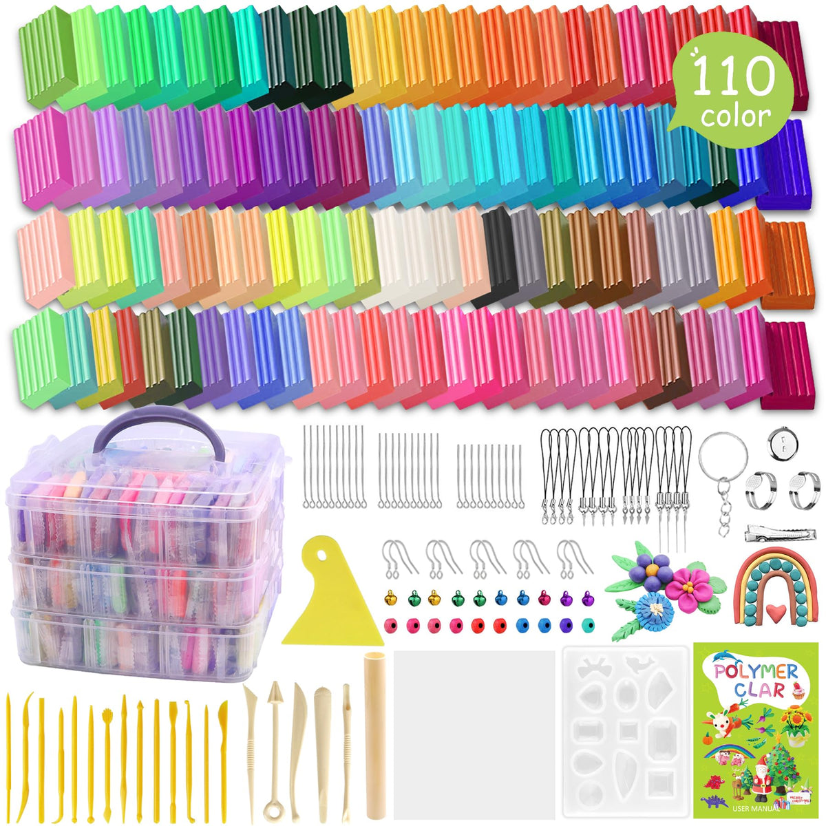 PeacePeo Polymer Clay 110 Colors Non-Sticky Oven Bake Clay 215 Pcs Non-Toxic Modeling Baking Clay for Kids with Sculpting Tools Kit for Adults Beginners Art Craft