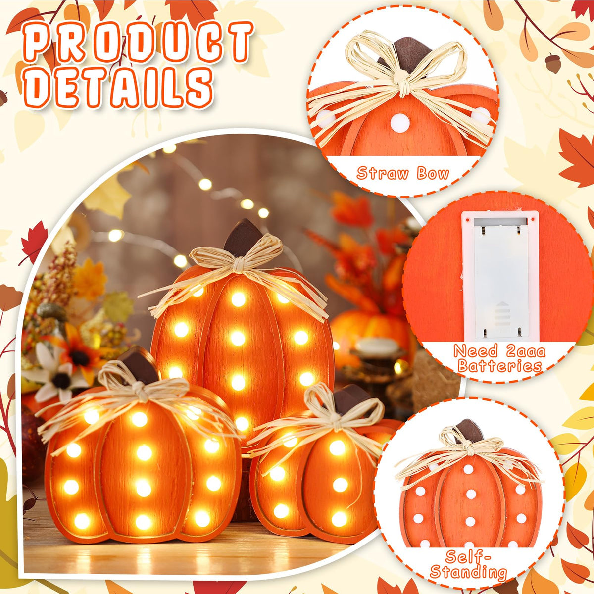 Grinsvalley 3 Pcs Light up Fall Pumpkin Decor Table Centerpieces Wooden Pumpkin Block Sign Rustic Tiered Tray Decorations Standing for Autumn Harvest Farmhouse Fall Mantel Desk Office Party