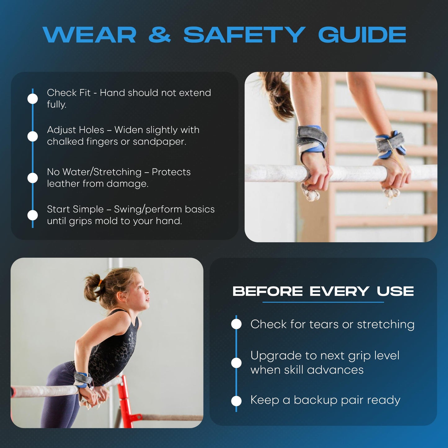 Gibson Athletic Just Right Uneven Bar Gymnastics Grips for Girls - Narrow Fit Leather Hand Grips for Gymnastics Bars - Gymnastics Equipment & Accessories, Made in USA