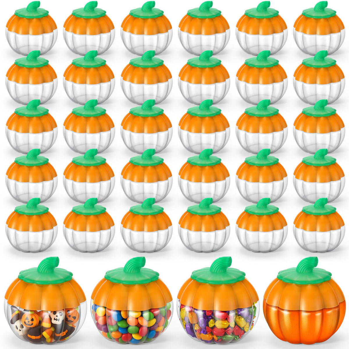 Baderke 30 Pcs 6.8 Oz/ 200ml Plastic Pumpkin Jar with Lids Halloween Pumpkin Candy Jar Small Cookie Containers Clear Potion Bottles for Drinking Thanksgiving Gift Autume Party Decoration